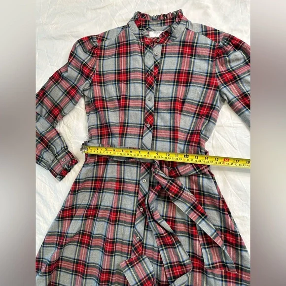UNTUCKit Harrison Plaid Flannel Shirtdress Red Grey Tartan Belted Pockets Size S - Picture 11 of 12